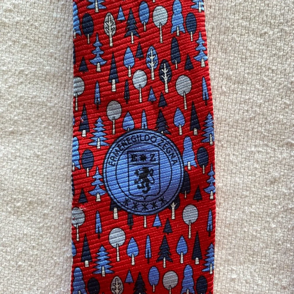 Ermenegildo Zegna Seta Silk Christmas Tie Red Christmas Tree Office Professional